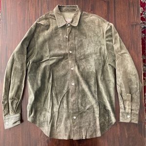 Olive Suede Leather Button Down